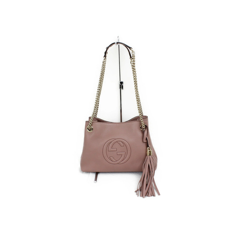 Gucci Chain Shoulder Bag Interlocking DesignLeather Pink ElegantCompact